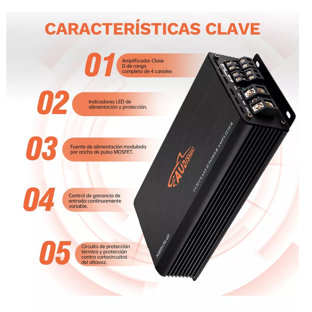 Amplificador De Audio Para Auto 4 Canales Clase D 2400w Mhd130.4d 