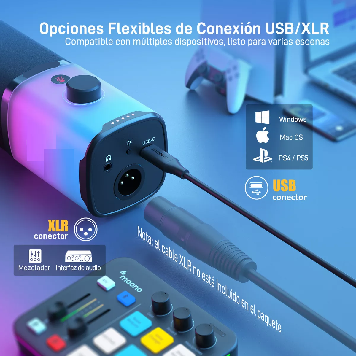 Microfono Dynamic Pd100x Rgb Xlr/usb Gamer Podcast Color Negro