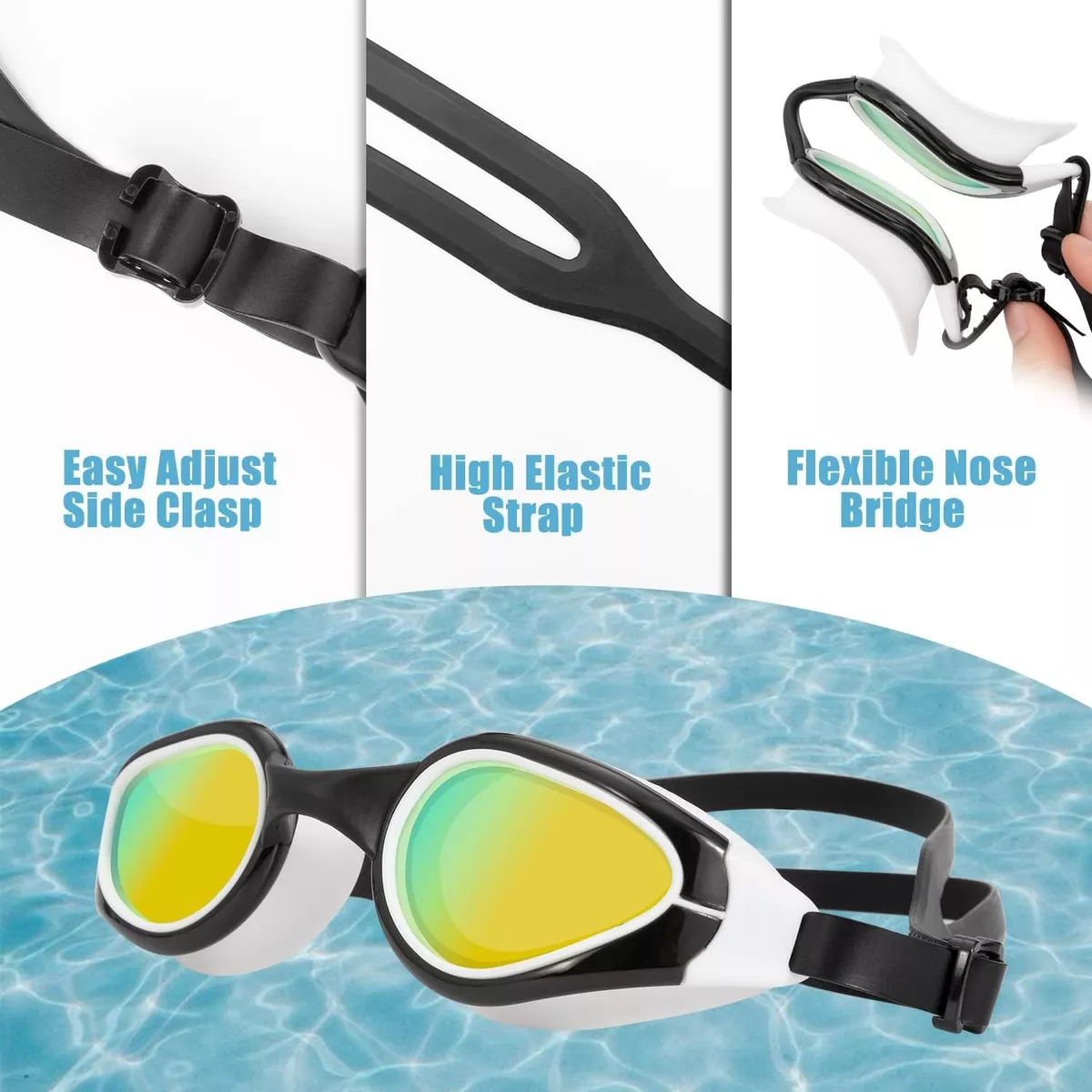 Gafas De Natación Googles+gorra+clip Nariz+tapones Anteojos