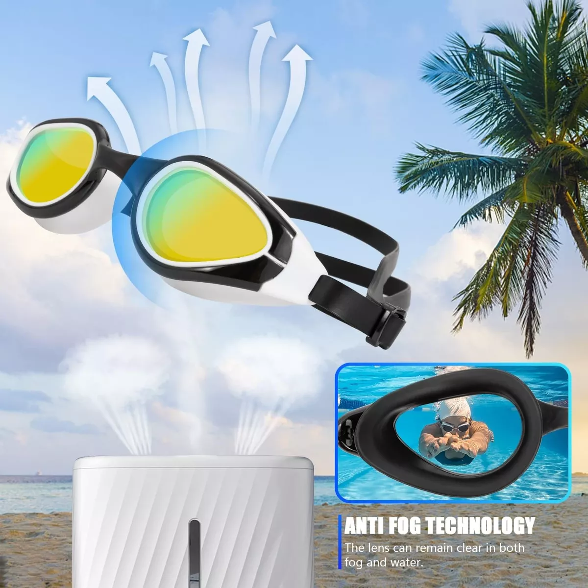 Gafas De Natación Googles+gorra+clip Nariz+tapones Anteojos