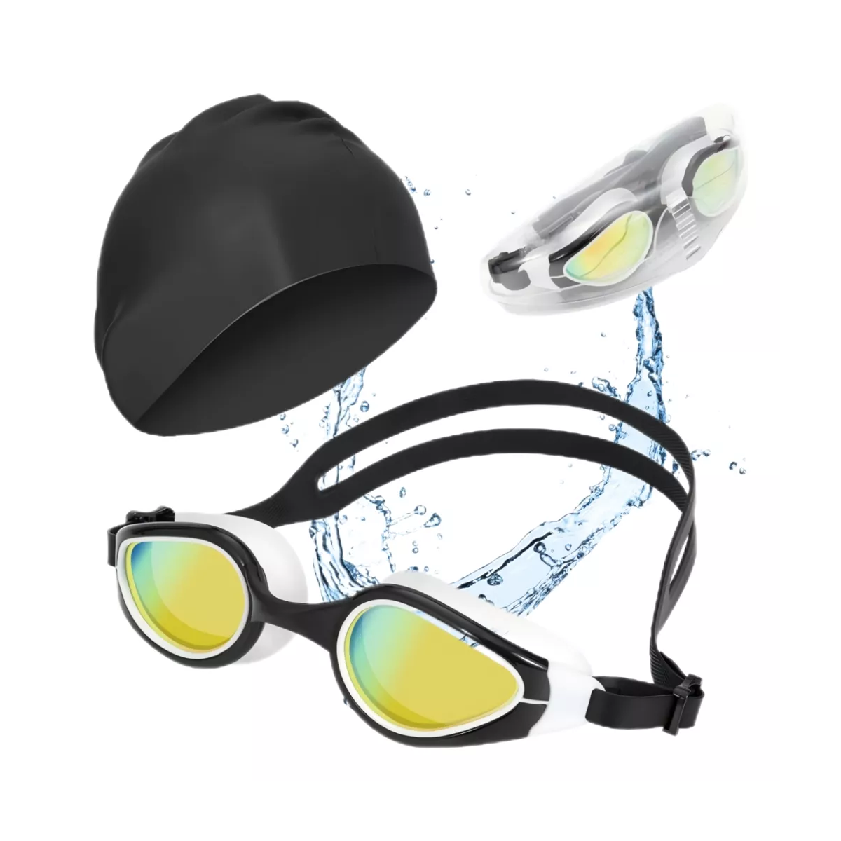 Gafas De Natación Googles+gorra+clip Nariz+tapones Anteojos