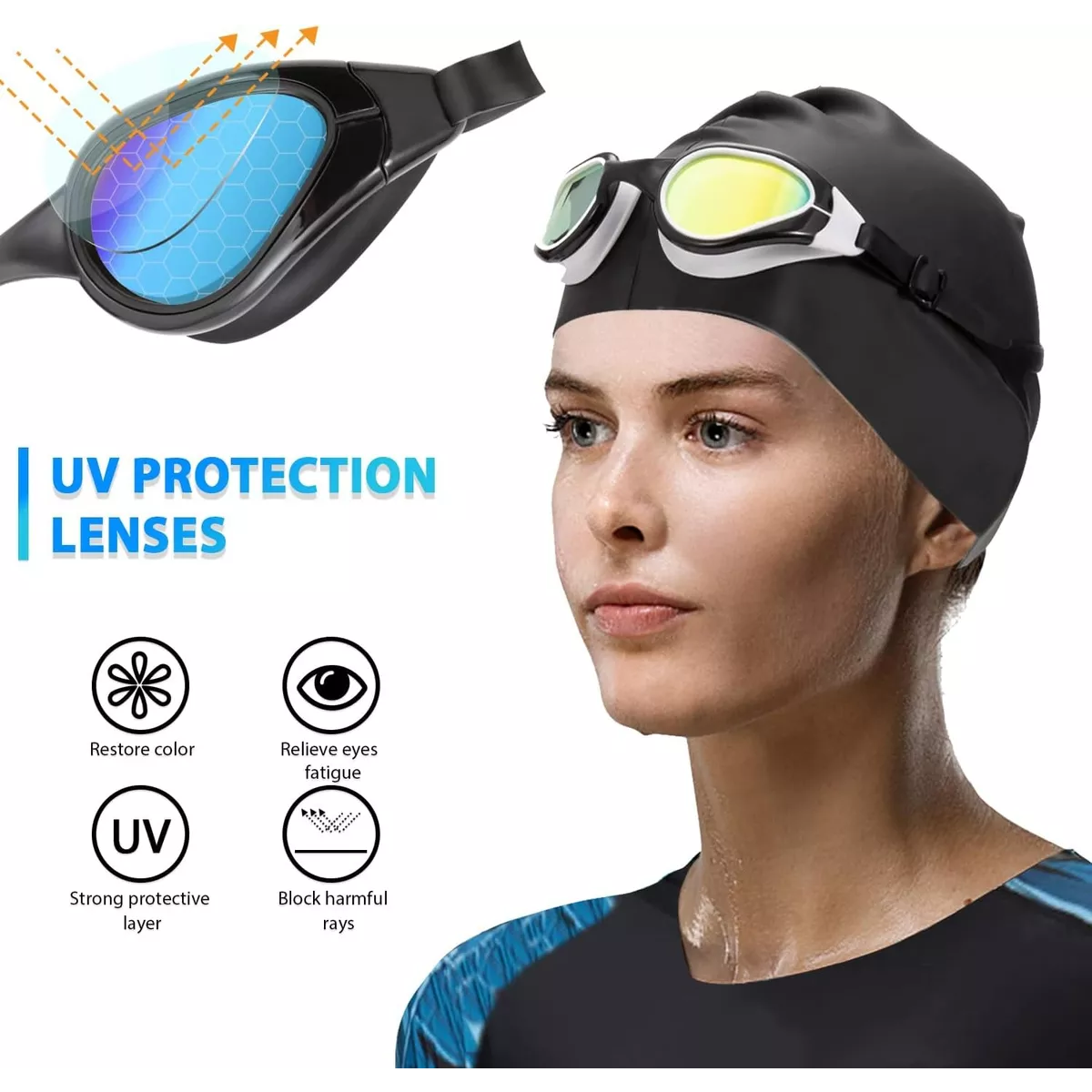Gafas De Natación Googles+gorra+clip Nariz+tapones Anteojos