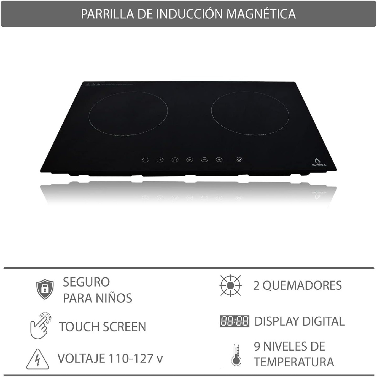 Parrilla Eléctrica Inducción SUPRA 2 parrillas empotrable
