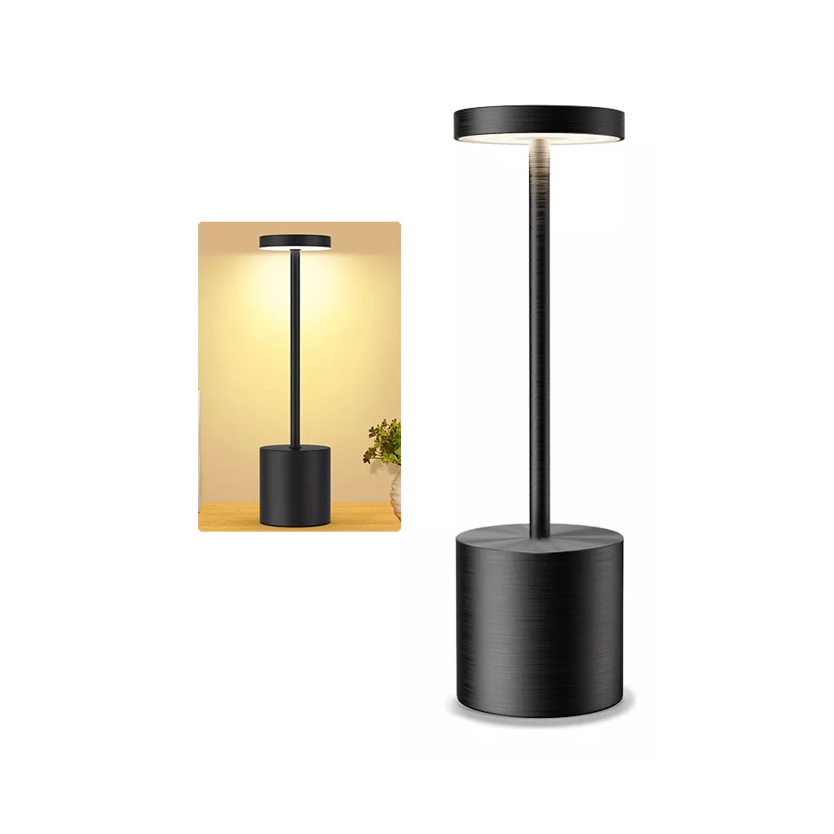 Lámpara De Mesa Recargable, Lámpara Inalámbrica Color Negro