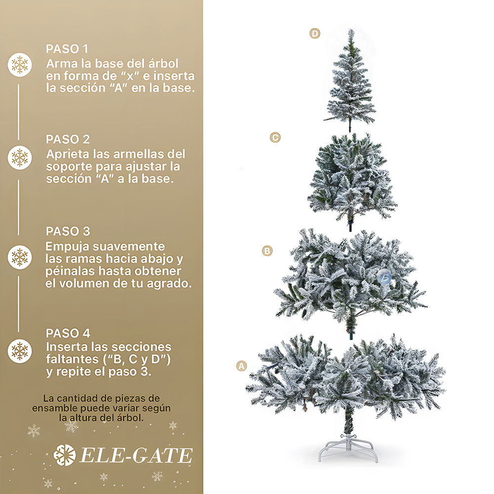 Árbol de Navidad Marca  Ele Gate la mejor 2.10 mts de altura  Verde Nevado Calidad  Premium 
