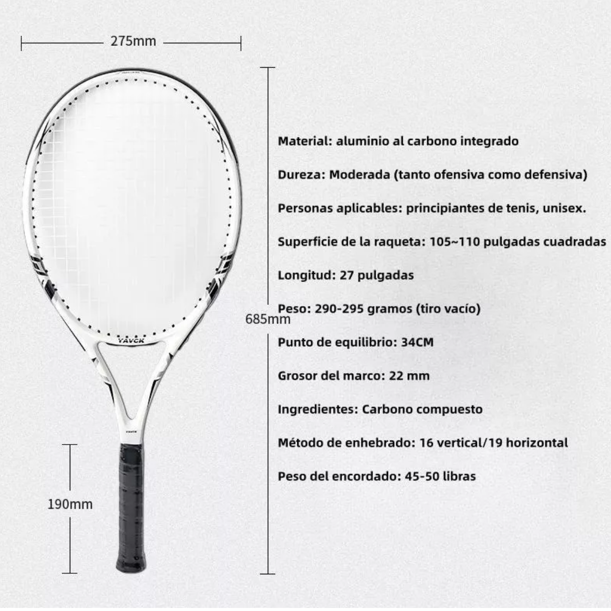 Raqueta Tenis Para Adulto Principiante De Carbono Compuesto