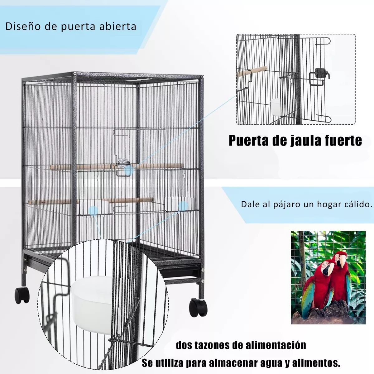 Jaula Para Pájaro Aves Canario Perico Australianos Loro Nido Negro