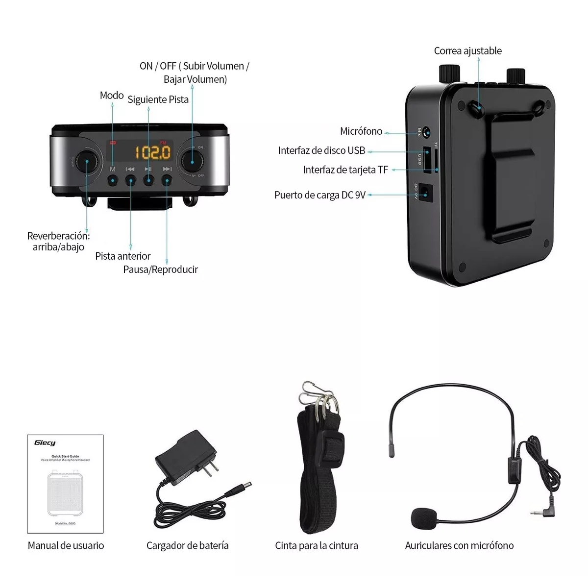 Amplificador De Voz Portátil Recargable Audio Bluetooth