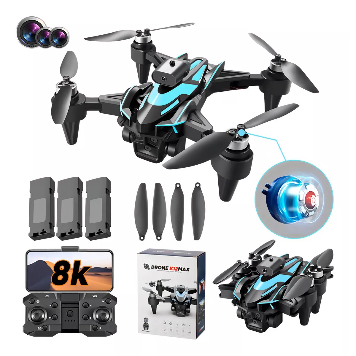 Drone Zll K12max Con Dual Cámara 8k Negro 2.4ghz 3 Batería
