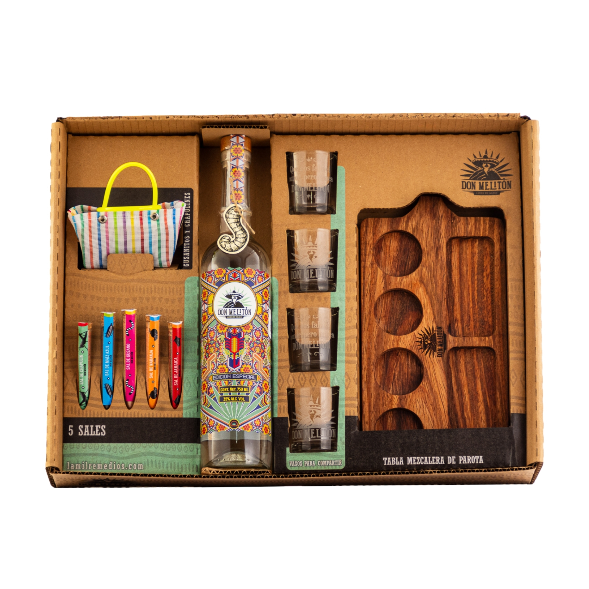 Kit Tabla Licor Don Melitón Con Gusano E.E. 750 Ml
