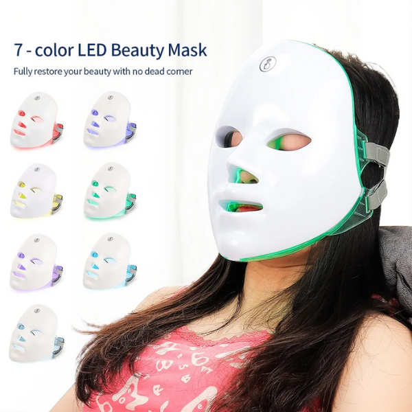 Mascarilla Facial LED Recargable, Máscara de belleza de terapia de fotones LED de 7 colores, Rejuvenecimiento de la Piel