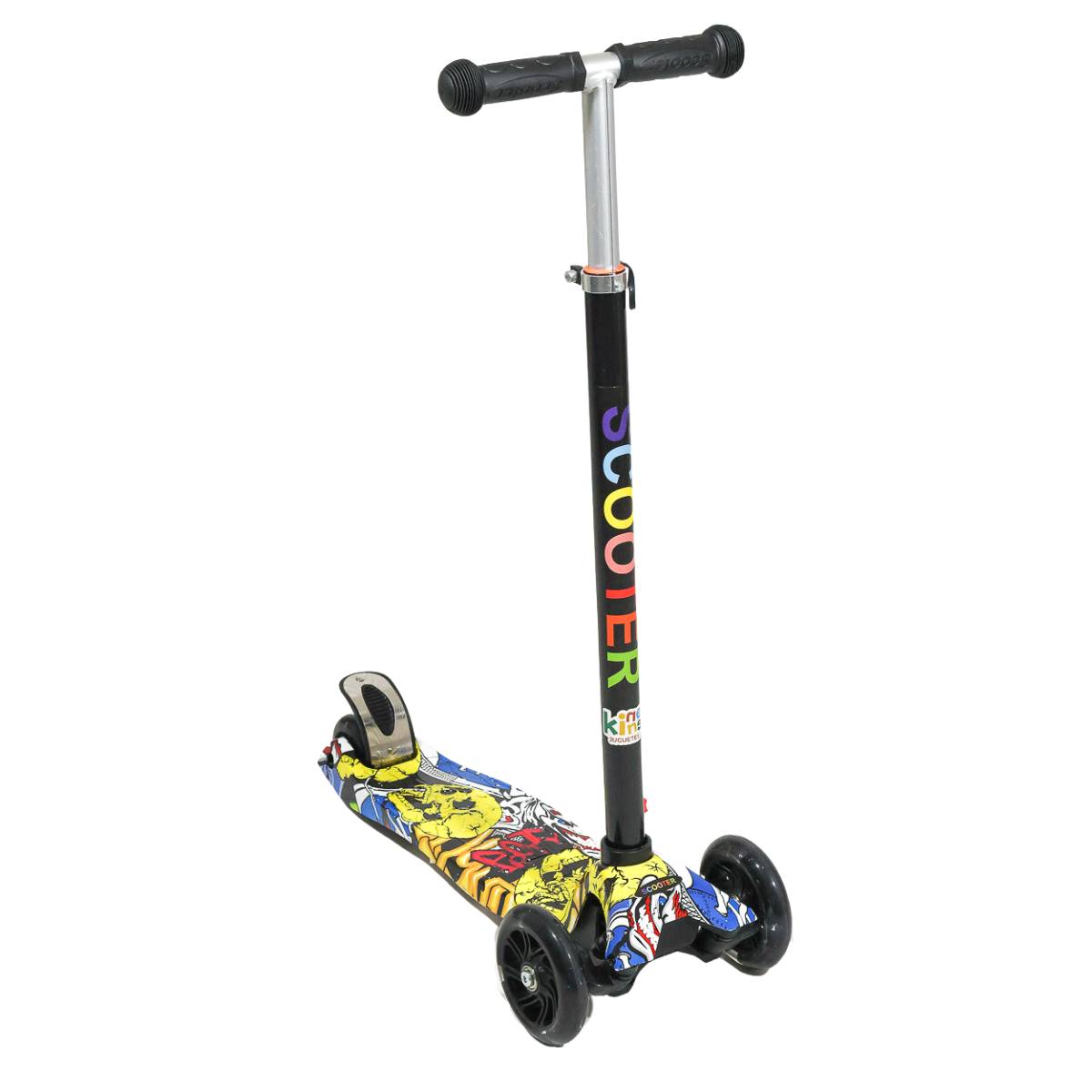 Scooter Patín Del Diablo Grafiti Con Luces Led Rodilleras Y Coderas Color Negro