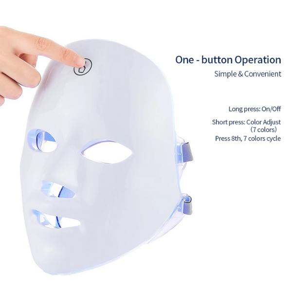 Mascarilla Facial LED Recargable, Máscara de belleza de terapia de fotones LED de 7 colores, Rejuvenecimiento de la Piel