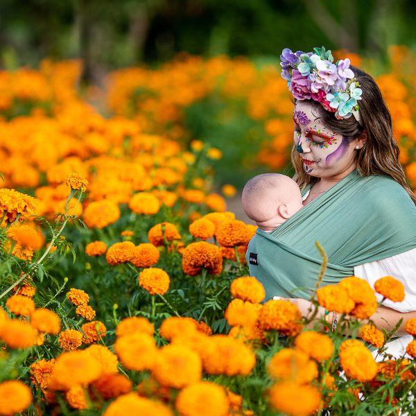  Mãe Baby Fular Ergonómico para Bebé | Portabebé | Fular Elástico | Hasta 10Kg | Baby Wrap | Color Verde Dino