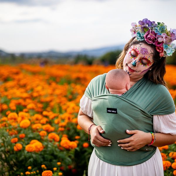  Mãe Baby Fular Ergonómico para Bebé | Portabebé | Fular Elástico | Hasta 10Kg | Baby Wrap | Color Verde Dino