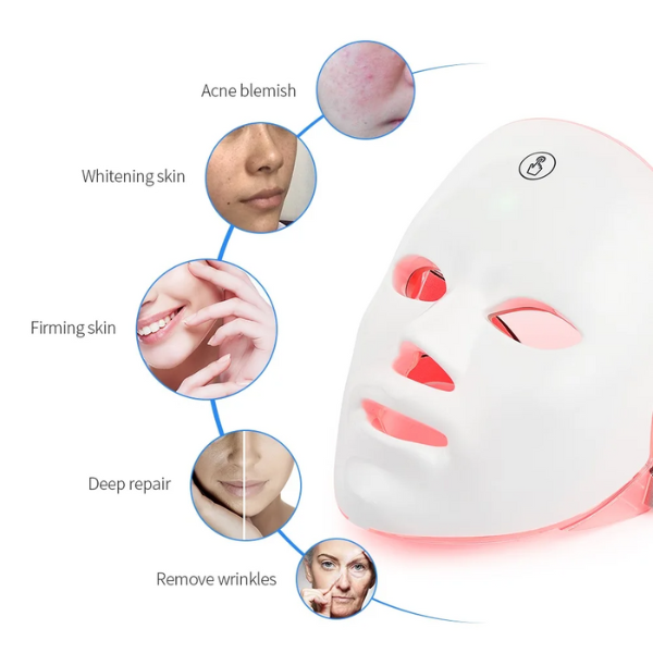 Mascarilla Facial LED Recargable, Máscara de belleza de terapia de fotones LED de 7 colores, Rejuvenecimiento de la Piel