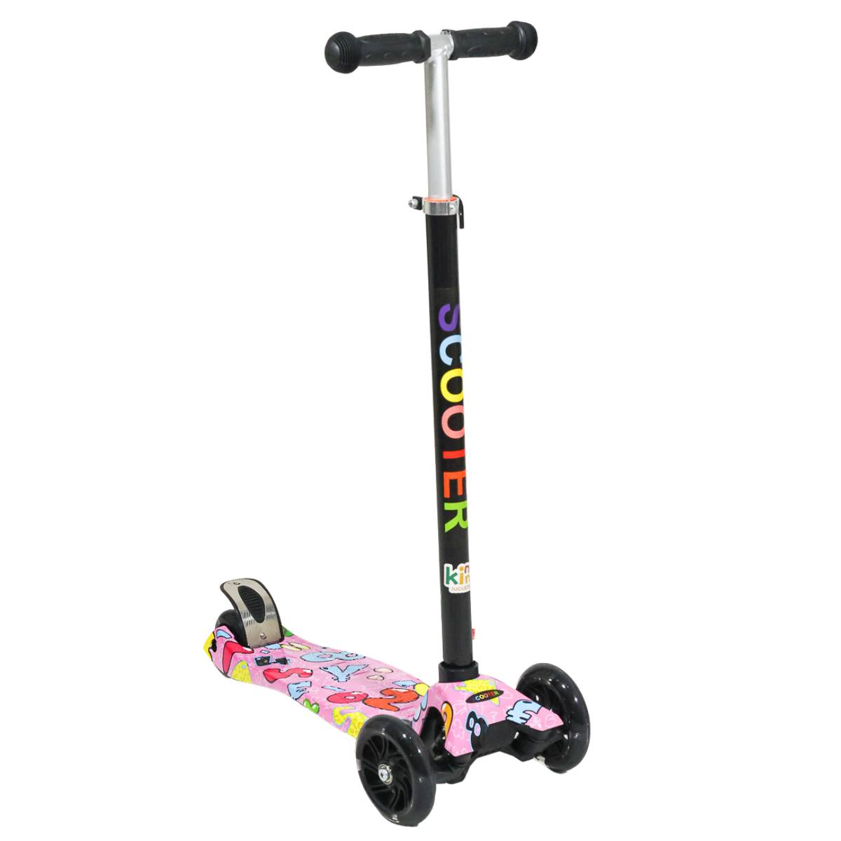 Scooter Patín Del Diablo Grafiti  Con Luces Led Rodilleras Y Coderas Color Rosa
