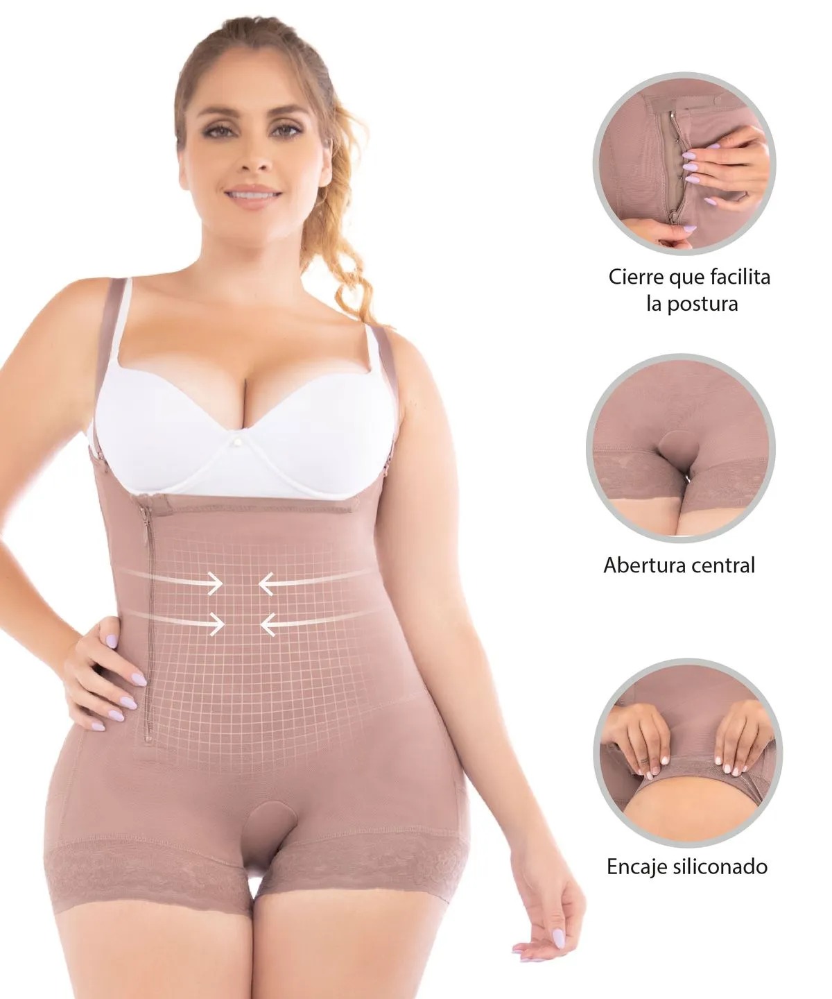 Faja Colombiana Powernet Postparto Para Mujer, Fajas Colombianas Reductoras Body Short Con Cierre Lateral Reductora De Medidas.
