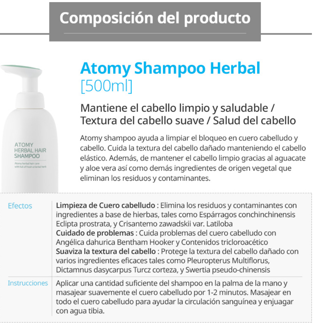 ATOMY SHAMPOO COREANO HERBAL HAIR 100% ORIGINAL COREANO 