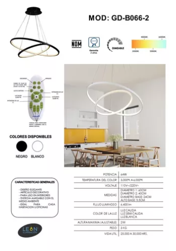 Candil De Led SOLE Colgante Modernista (dimeable 3000°k-6000°k) NEGRO