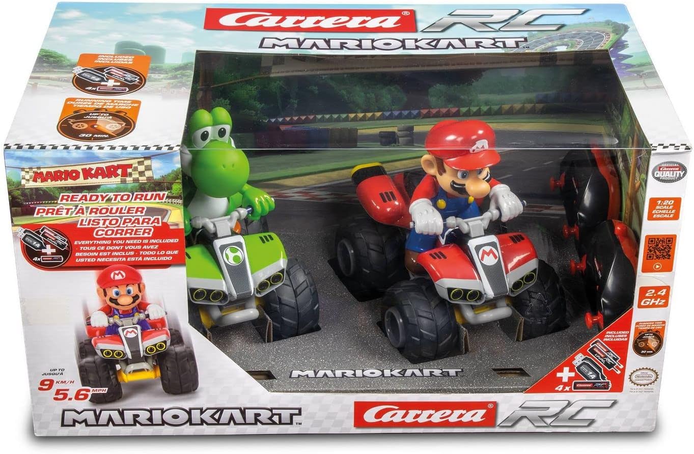 Vehículo Carrera RC Mario Kart Quad Paquete Doble Mario y Yoshi Original Regalo