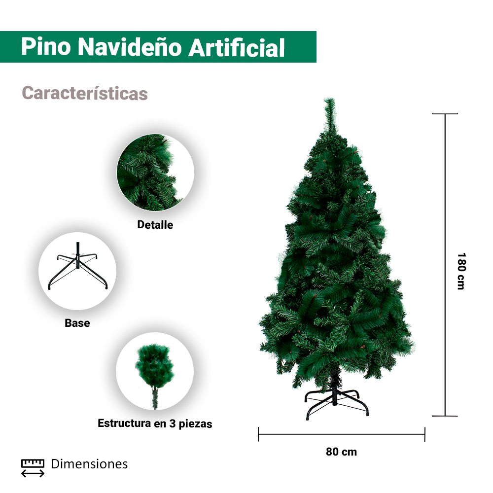 Árbol Navideño Pino Artificial Tupido 180 Cm Altura