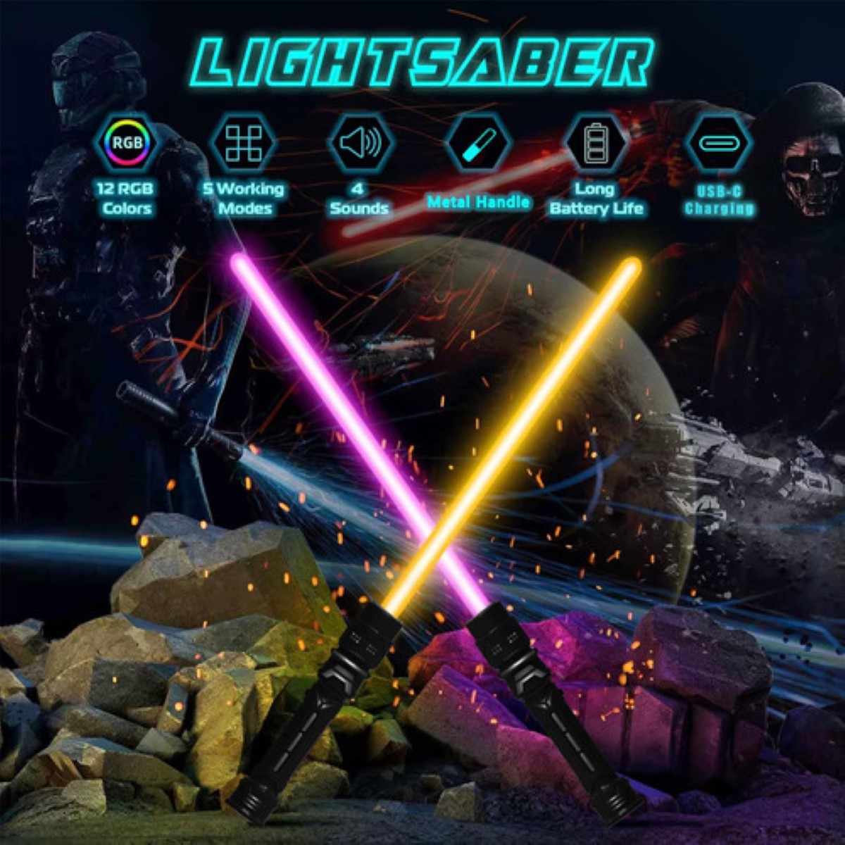 Espada Star War Espadas Láser Telescópicoled Con Música 2pcs