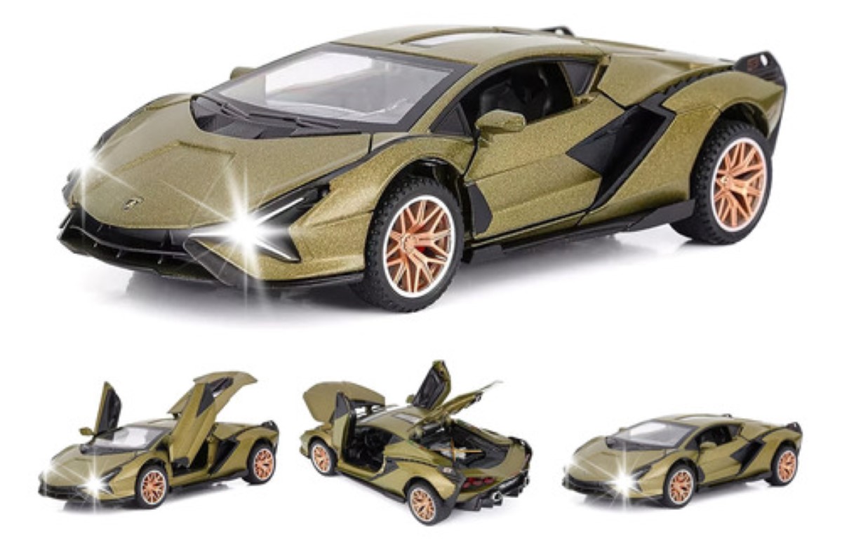 Maqueta De Coche De Metal Lamborghini Con Luz + Música Verde