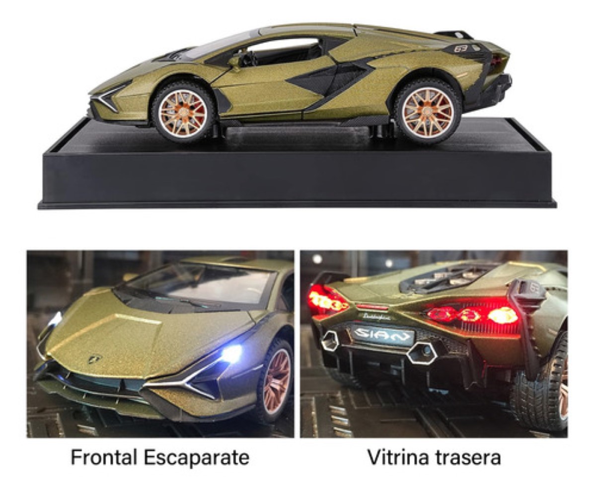 Maqueta De Coche De Metal Lamborghini Con Luz + Música Verde