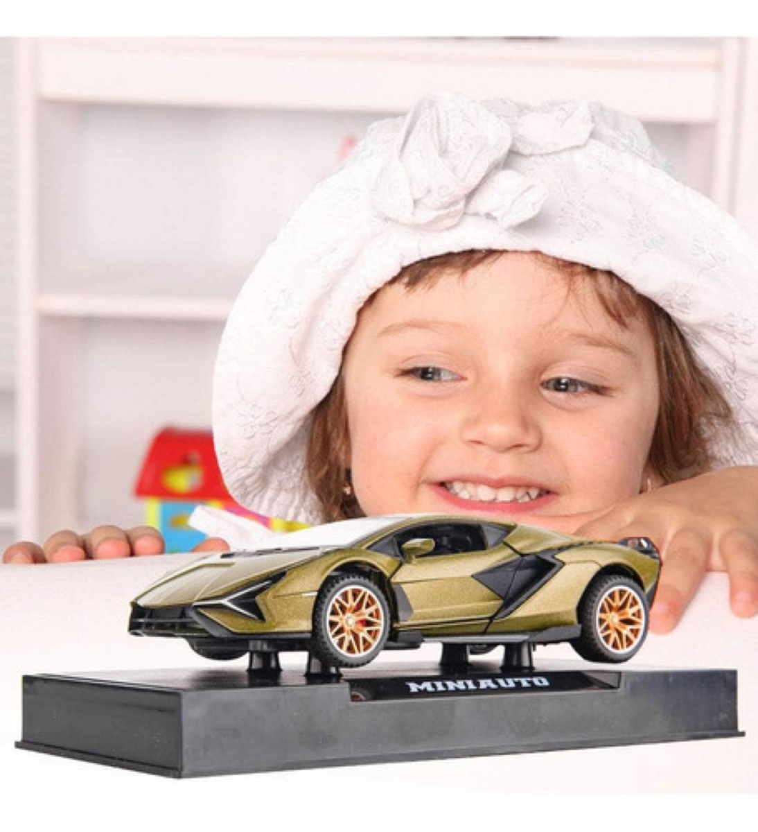 Maqueta De Coche De Metal Lamborghini Con Luz + Música Verde