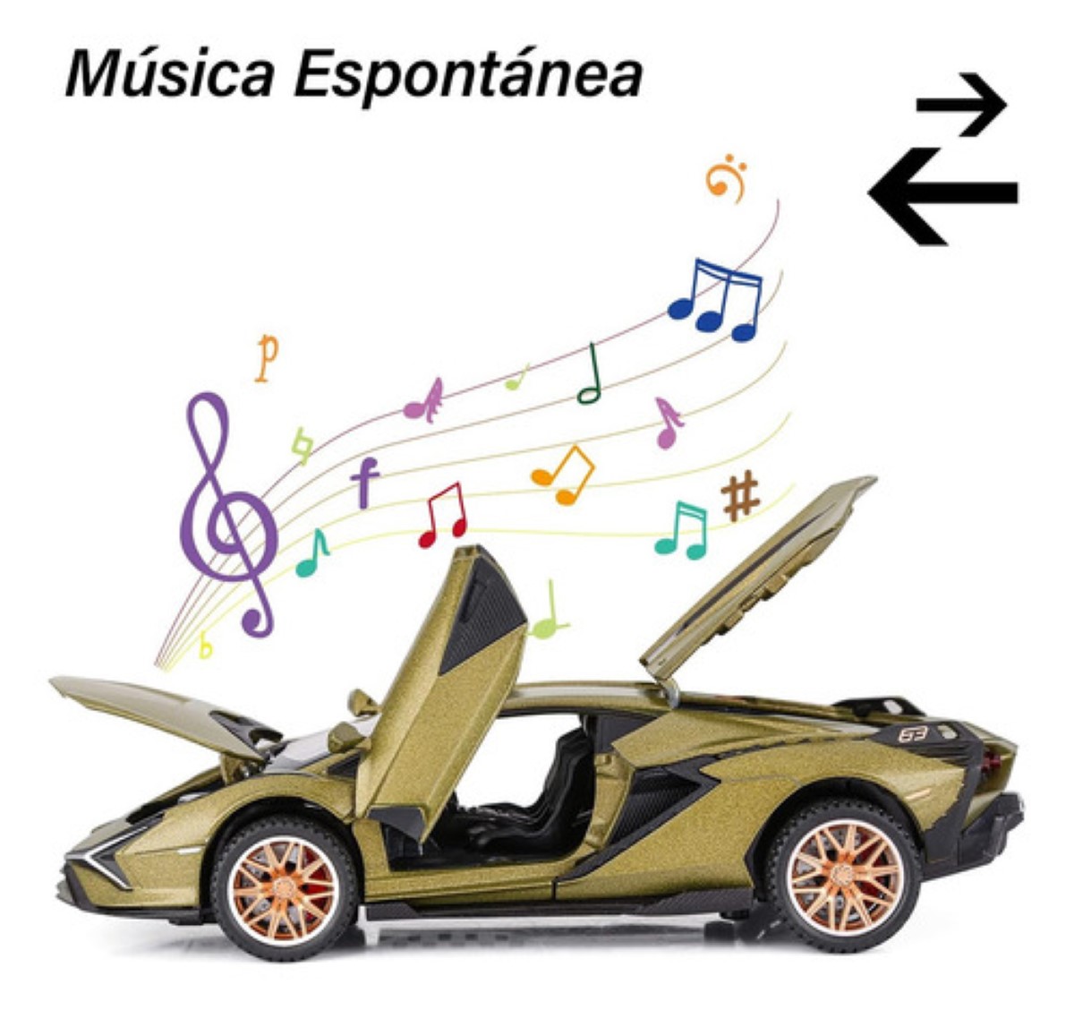 Maqueta De Coche De Metal Lamborghini Con Luz + Música Verde
