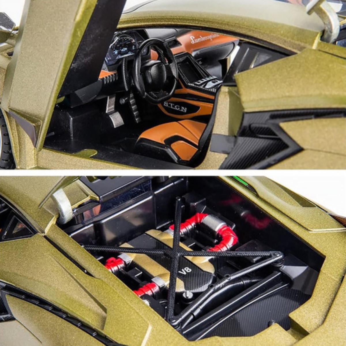 Maqueta De Coche De Metal Lamborghini Con Luz + Música Verde
