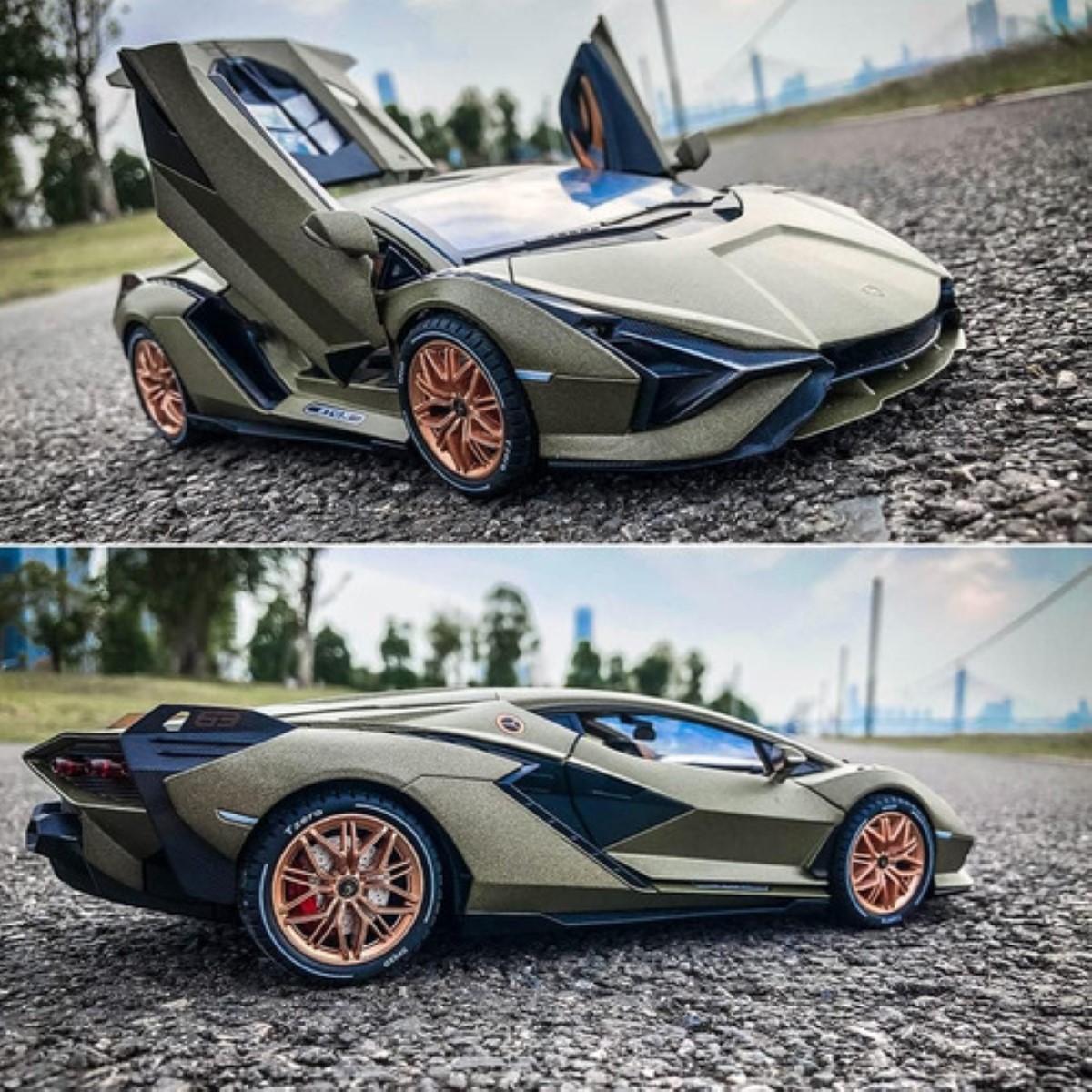 Maqueta De Coche De Metal Lamborghini Con Luz + Música Verde