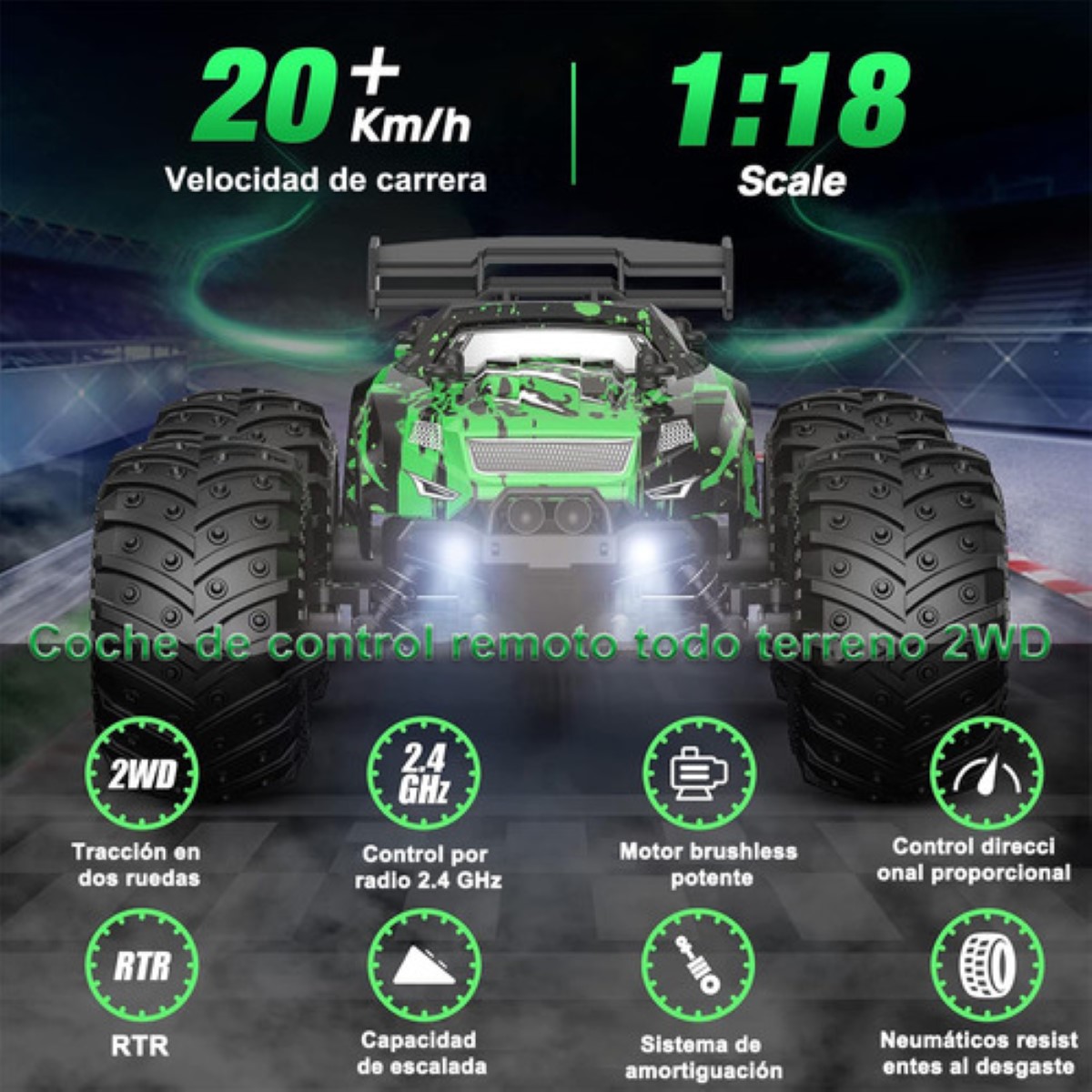 Carros De Control Remoto Todo Terreno 2pilas Recargable 1:18