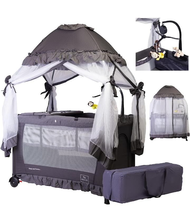 Cuna plegable portátil ajustable 4 modos de uso con mosquitero .