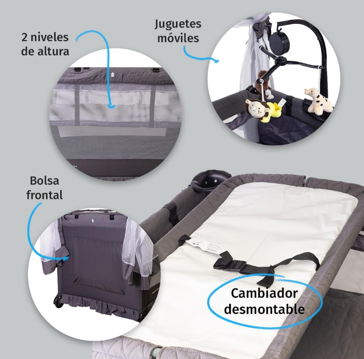 Cuna plegable portátil ajustable 4 modos de uso con mosquitero .