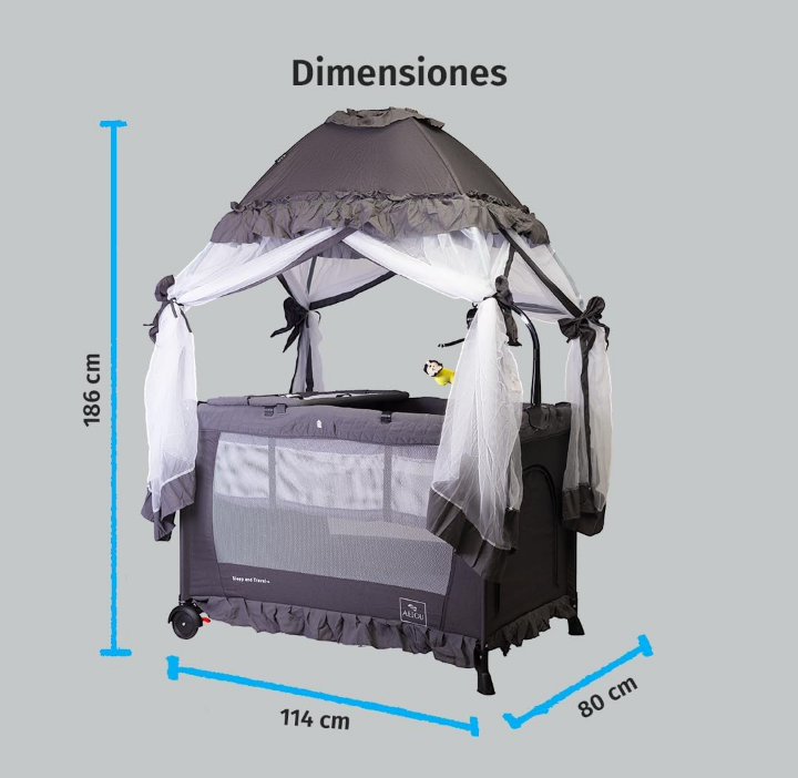 Cuna plegable portátil ajustable 4 modos de uso con mosquitero .