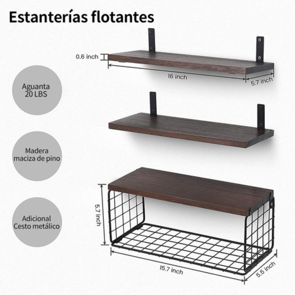 Estantes Flotantes Modernas Con Canasta De Alambre Duradero