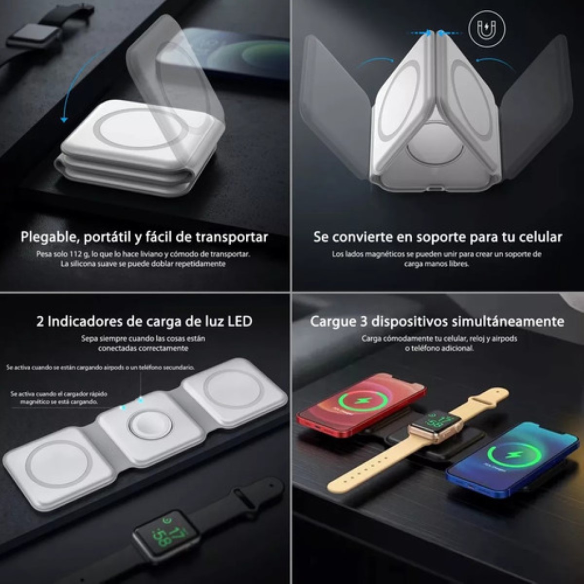 Cargador Inalámbrico 3 En 1 Carga Rápida Para iPhone Samsung