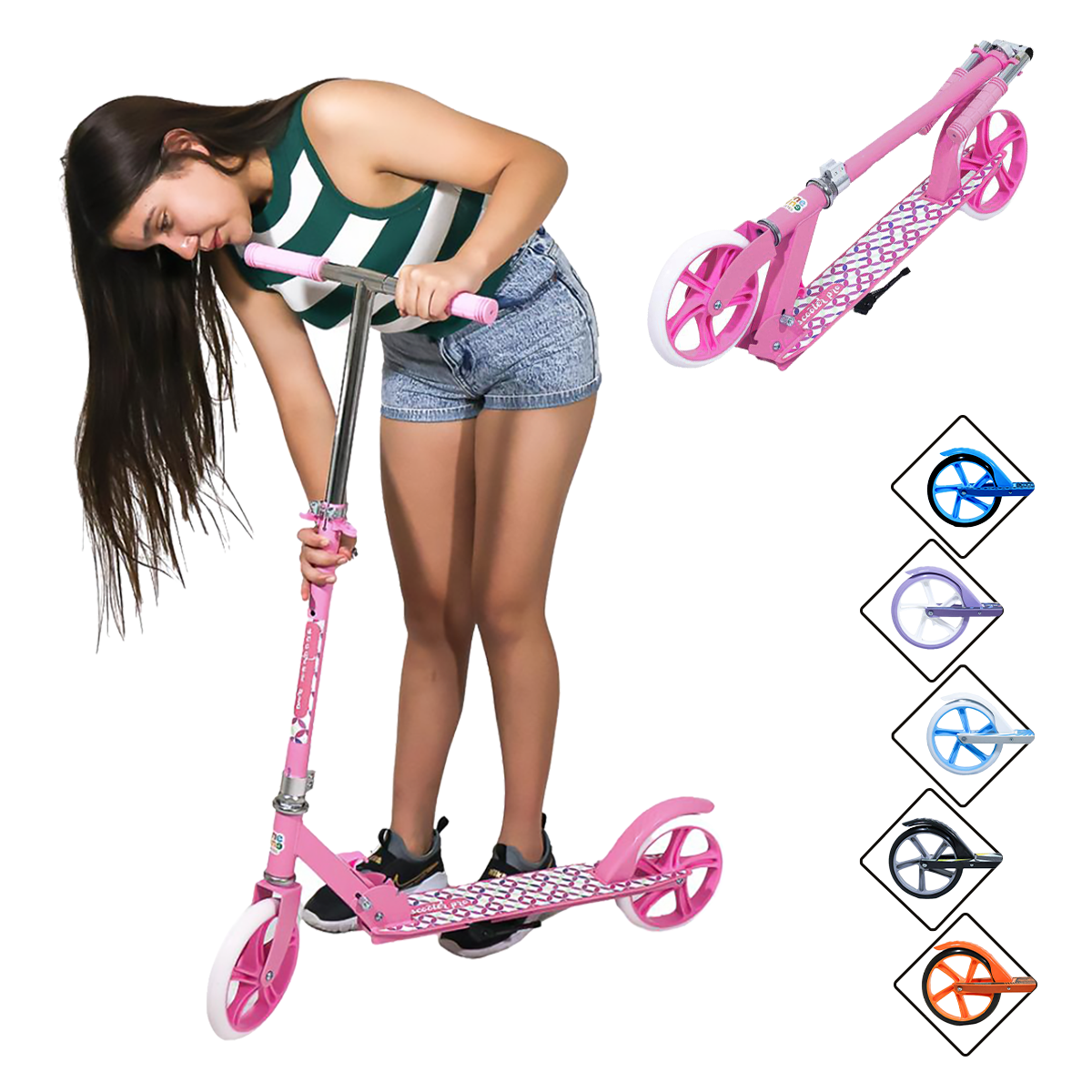 Scooter Plegable Y Ajustable Patín Del Diablo Para Niños Y Adolescentes Color Rosa 