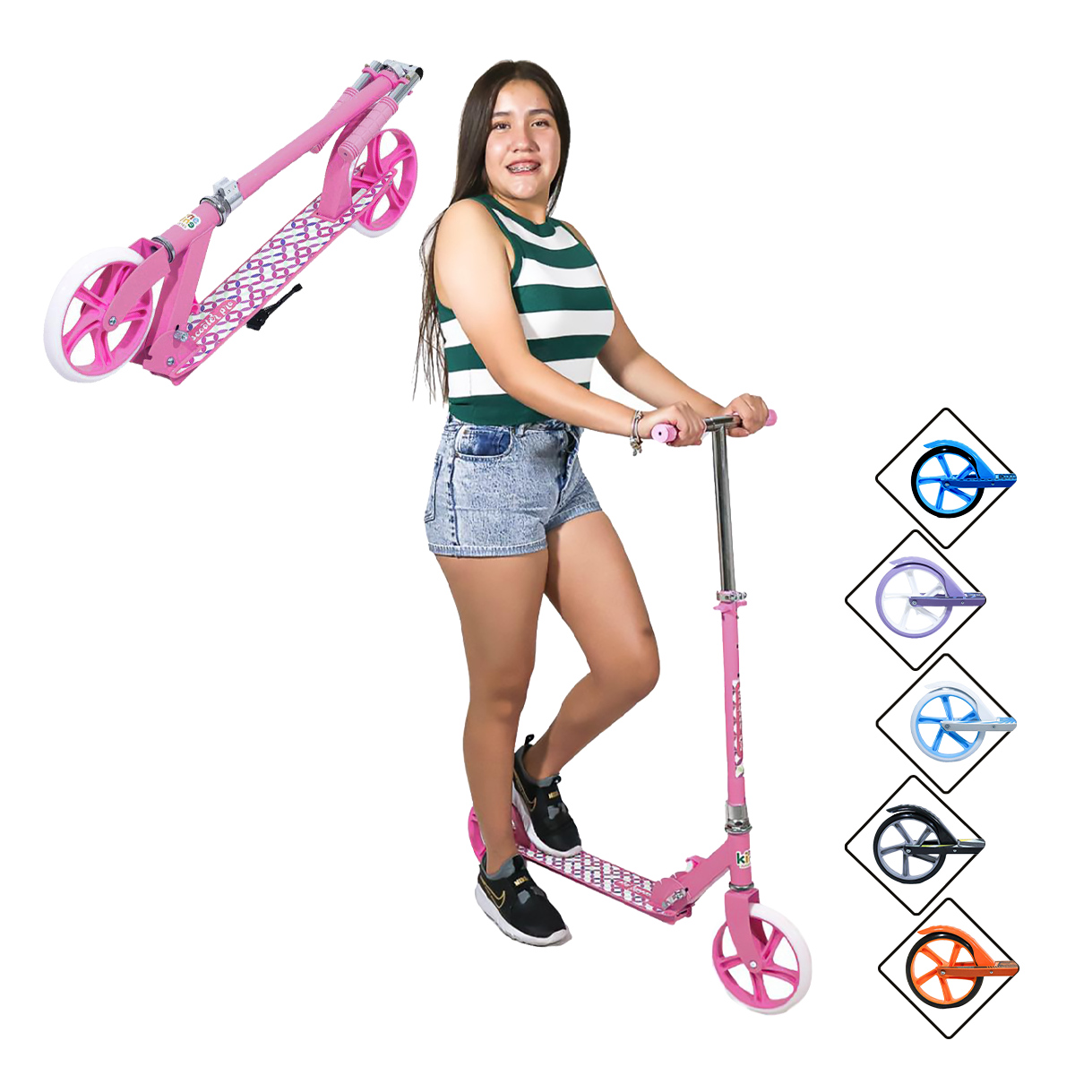 Scooter Plegable Y Ajustable Patín Del Diablo Para Niños Y Adolescentes Color Rosa 