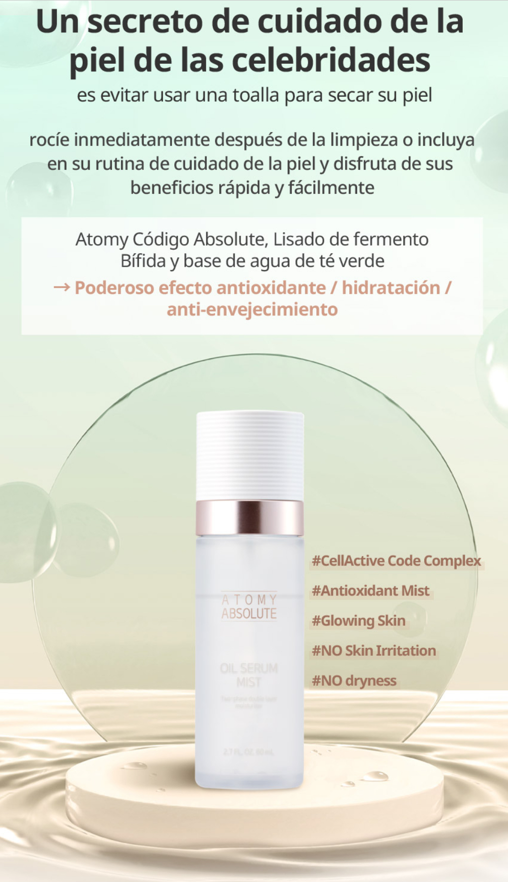 Atomy Absolute Serum Facial en Spray Efecto dual, anti-envejecimiento / brillo 100% ORIGINAL COREANO