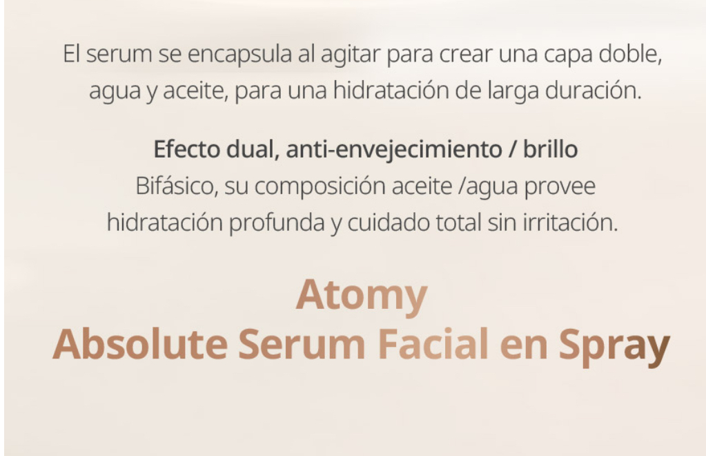 Atomy Absolute Serum Facial en Spray Efecto dual, anti-envejecimiento / brillo 100% ORIGINAL COREANO