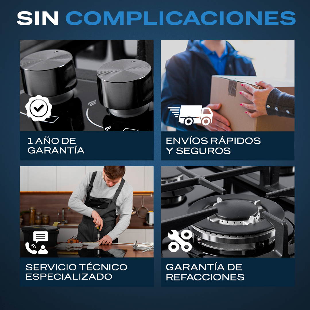 Parrilla de Gas Empotrable 4 Quemadores Acero Inoxidable Negro | FLINE | Riga 4