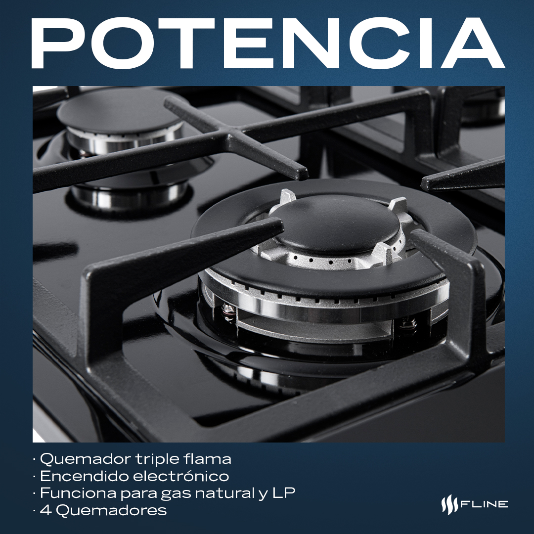 Parrilla de Gas Empotrable 4 Quemadores Acero Inoxidable Negro | FLINE | Riga 4