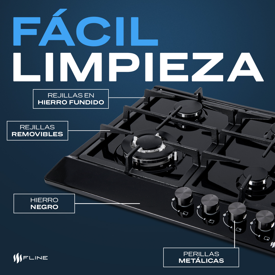 Parrilla de Gas Empotrable 4 Quemadores Acero Inoxidable Negro | FLINE | Riga 4