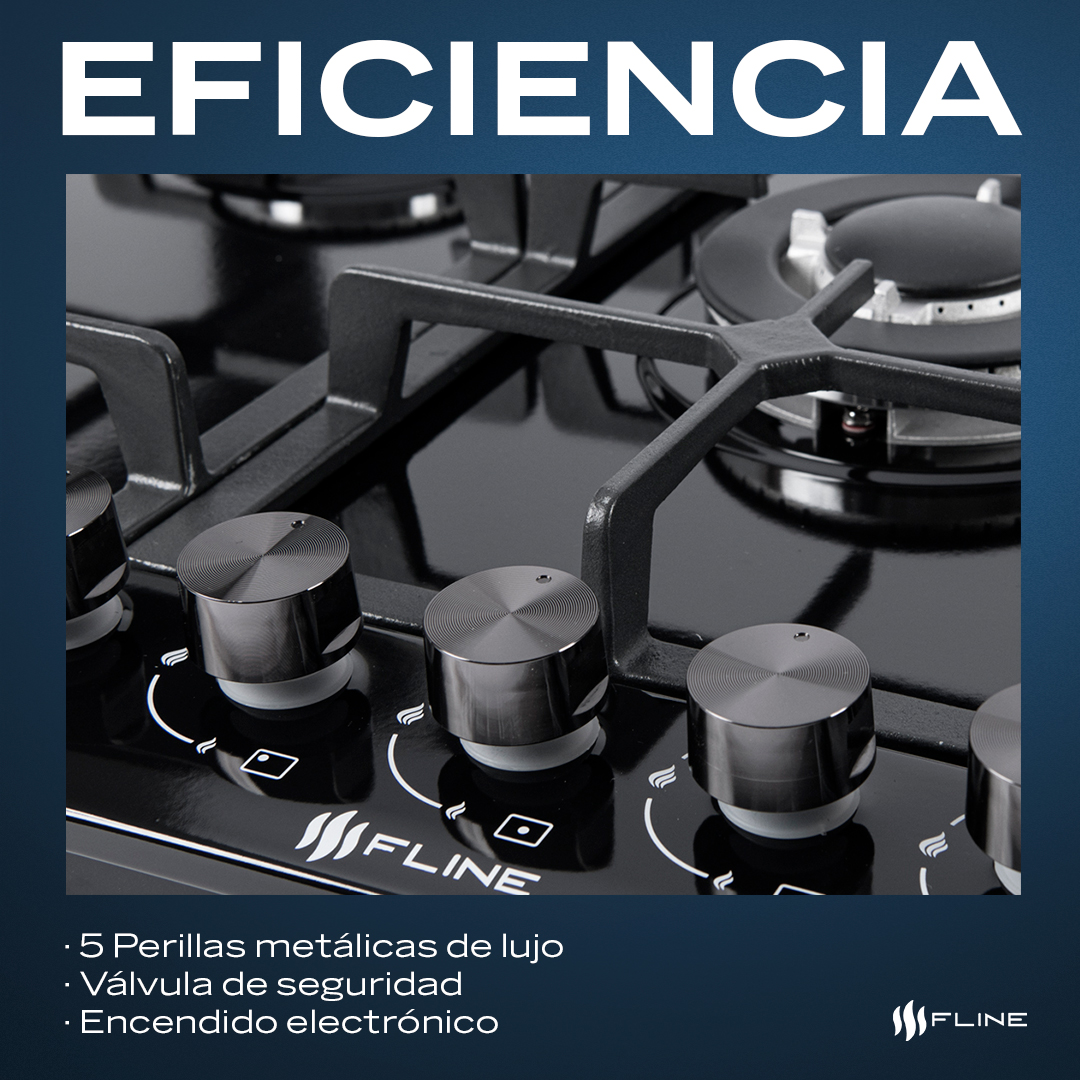 Parrilla de Gas Empotrable 5 Quemadores  Acero Inoxidable Negro | FLINE | Riga  5