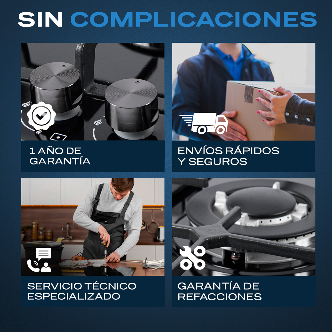 Parrilla de Gas Empotrable 5 Quemadores  Acero Inoxidable Negro | FLINE | Riga  5