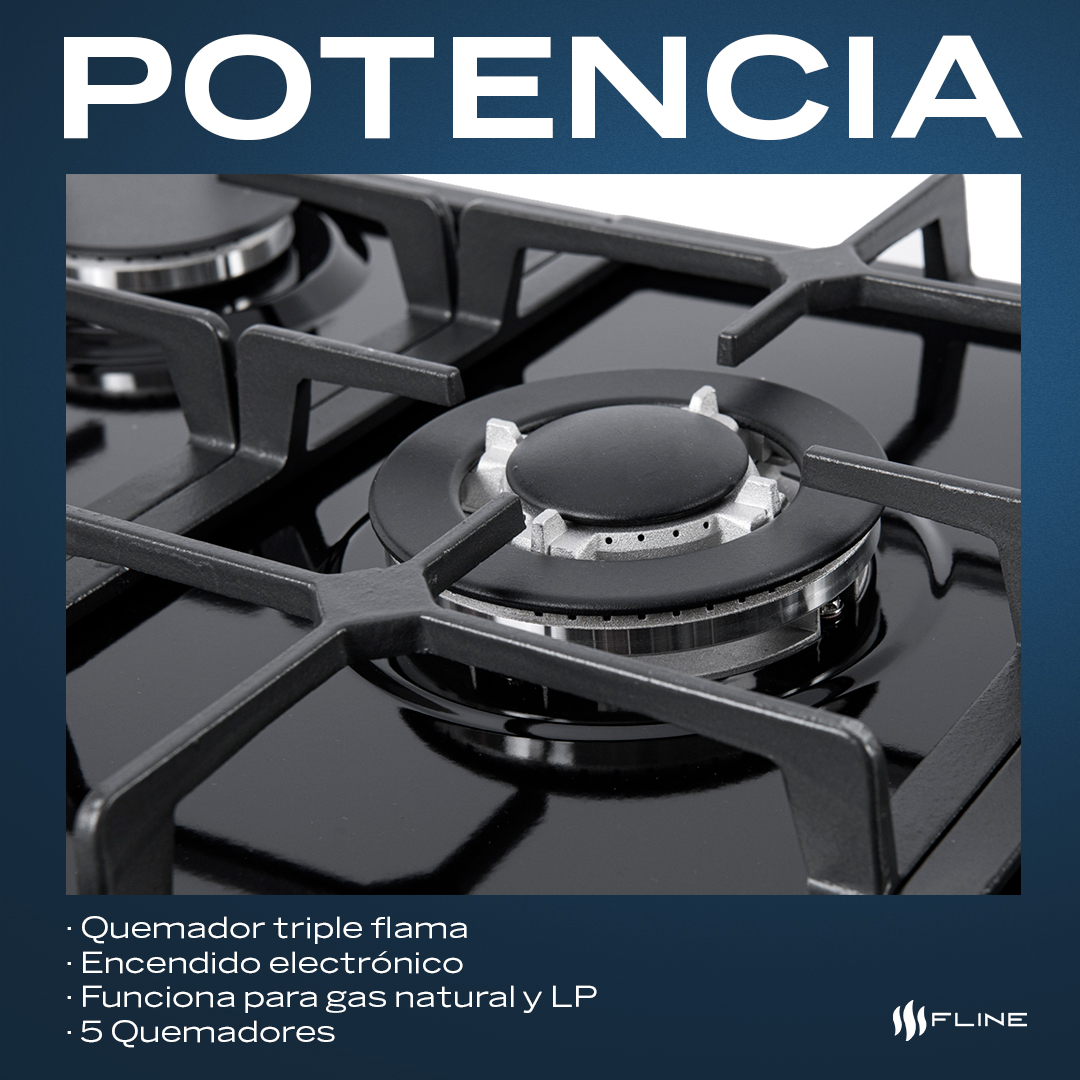 Parrilla de Gas Empotrable 5 Quemadores  Acero Inoxidable Negro | FLINE | Riga  5