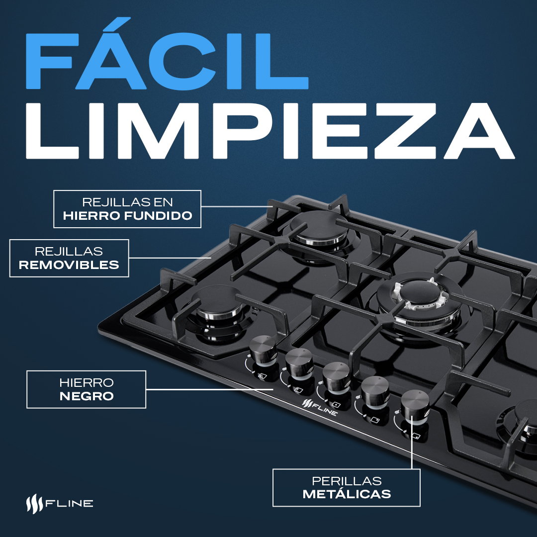 Parrilla de Gas Empotrable 5 Quemadores  Acero Inoxidable Negro | FLINE | Riga  5